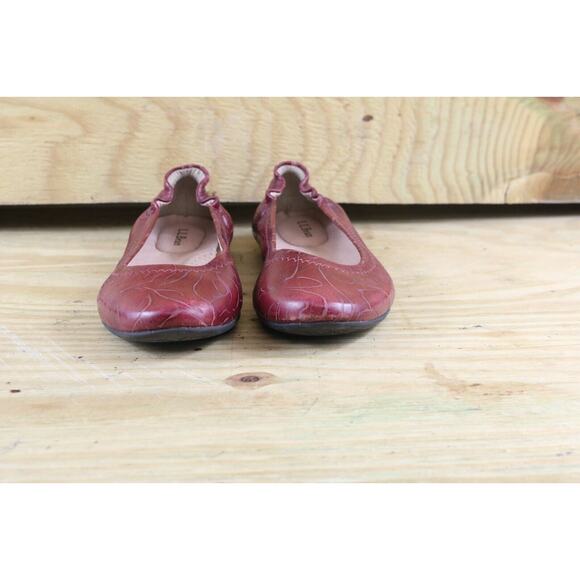 L.L. Bean Shoes Womens 6.5 M Red Leather Tooled Embossed Ballet Flats - Picture 2 of 7